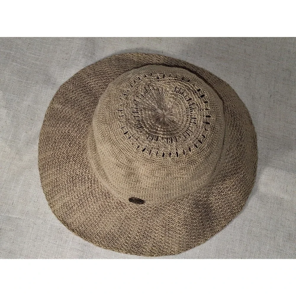 Shihreen Womens Tan Knit Sun Hat Wide Brim Straw Style Summer Beach Hat OS